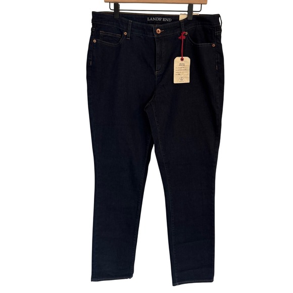 Lands' End Denim - Lands' End Women's Mid Rise Slim Jeans, Dark Wash Denim, Size 14, New